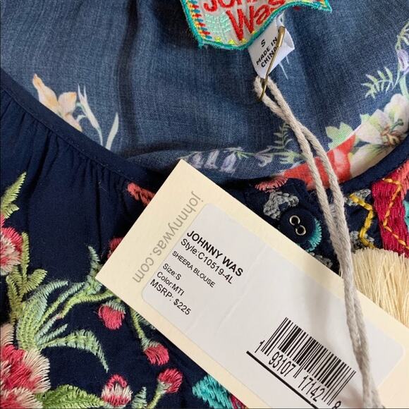Johnny Was Sheera Embroidered Challis Blouse Blue Women's Small NWT - Picture 5 of 8